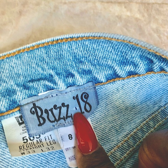 Repurposed Levi’s jeans with leather patchwork. Levi’s 505 regular fit - Picture 4 of 11